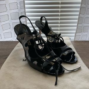 SOLD - Manolo Blahnik Lace-Up Patent Leather Heels